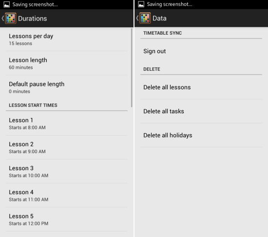 more settings in timetable for android