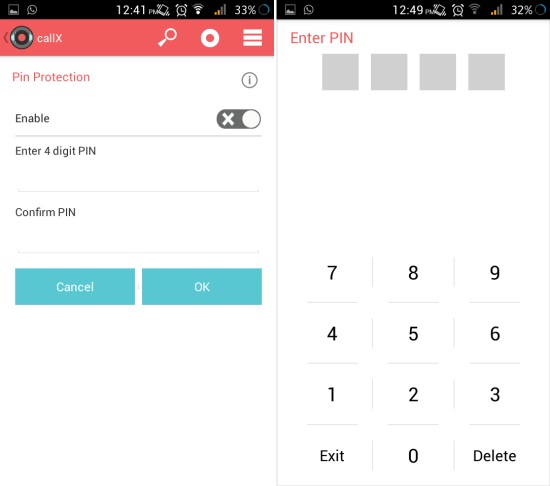 passcode in automatic call recorder for android