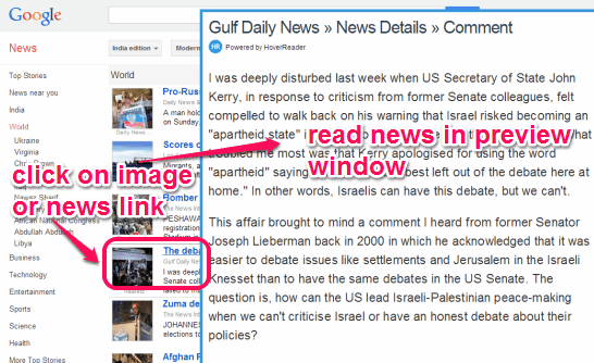 place mouse cursor over news image or link