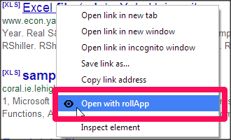 rollApp Chrome Extension Right-Click menu