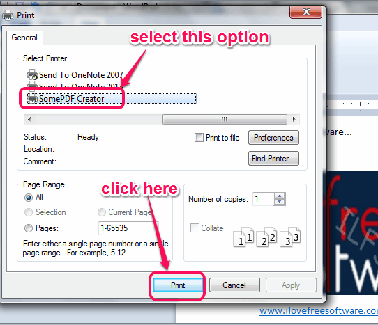 select SomePDF Creator option