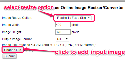 select resize option and add image