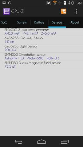 sensors in cpu z for android