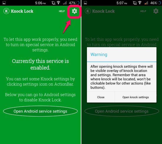 setting in Knock Lock For Android