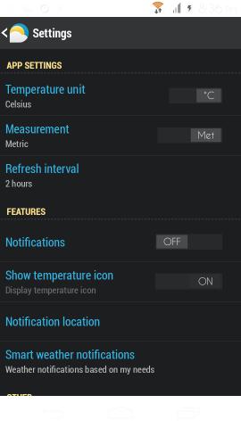 settings in bright weather for android