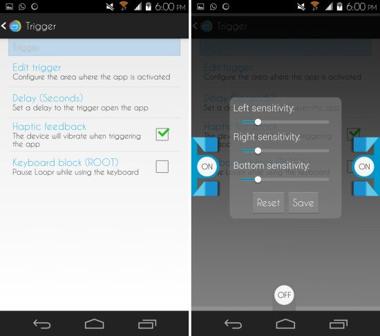 trigger area in loopr for android