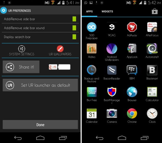 ur launcher for android app drawer and settings