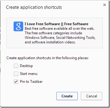 Application Shortcut Options Chrome