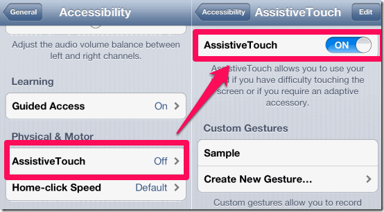Enabling AssistiveTouch