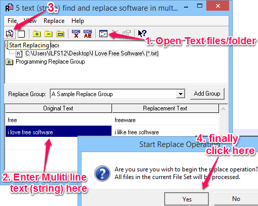 Find and replace - Replace Text