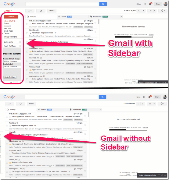 Gmail without Sidebar