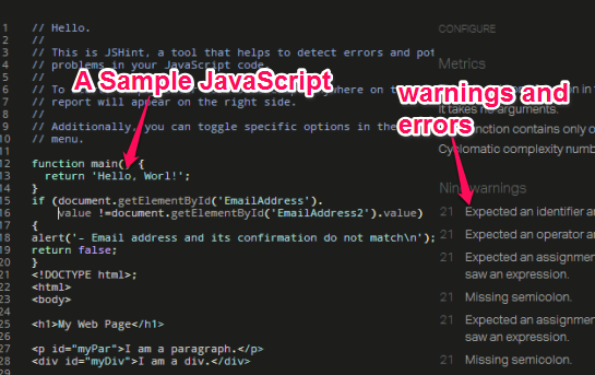 JSHint- JavaScript error checker tool