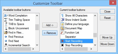 Notepad++ Plugins - Customize Toolbar