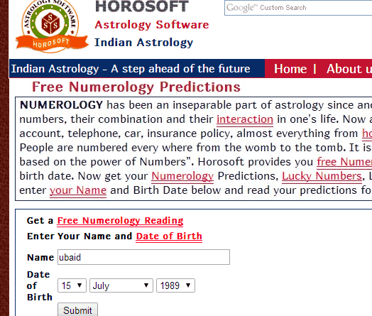 Online Free Numerology service - Horoscope