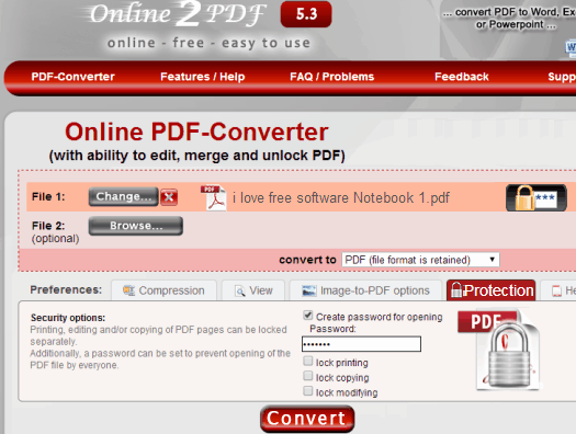 Password Protect PDF Online - Online2pdf