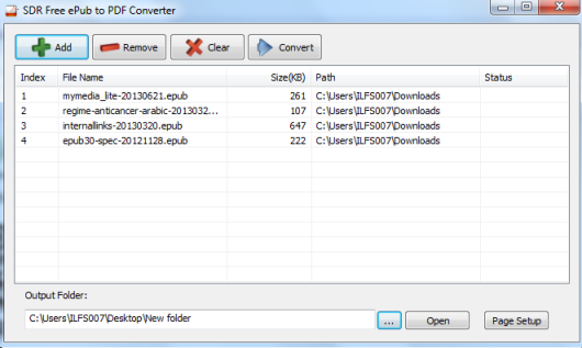 SDR Free ePub to PDF Converter- interface