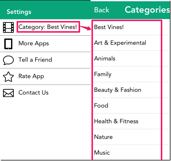 Selecting Categories