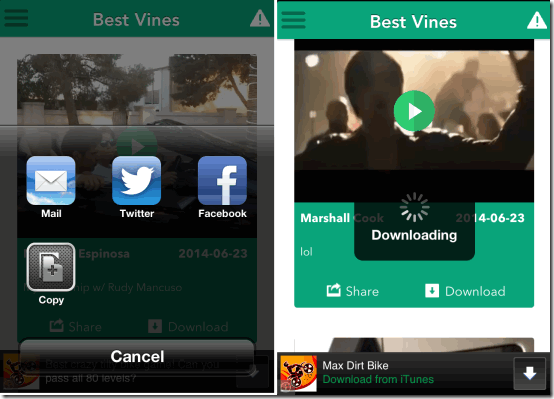 Sharing and Downloading Vines