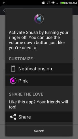 Using Shush! for Android