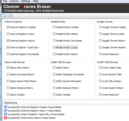 Web Browser Cleaner section