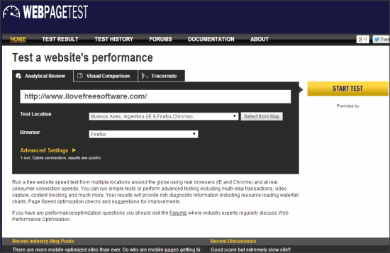 Webpagetest Cross browser testing tool
