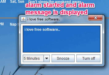 alarm starts with message