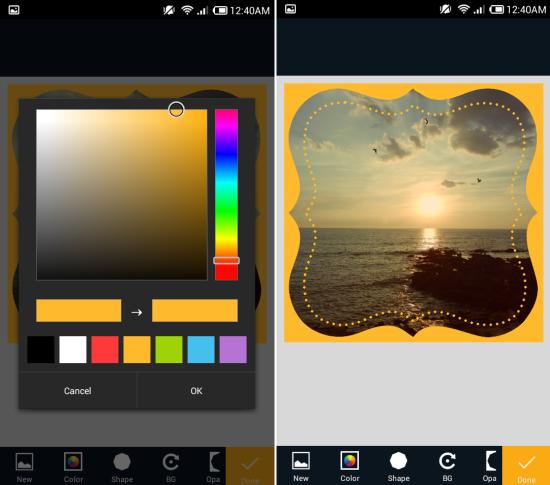 color option in InstaShape for android