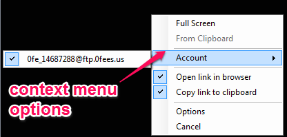 context menu options