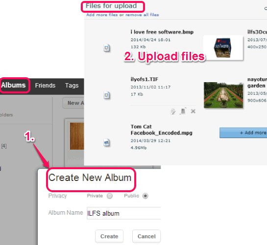 create album to upload photos and videos