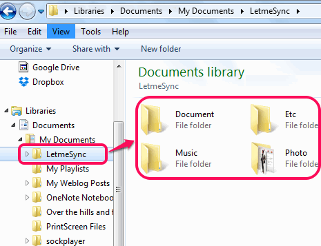 folders created by LetmeSync