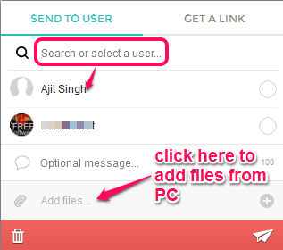 search user and add files for sharing