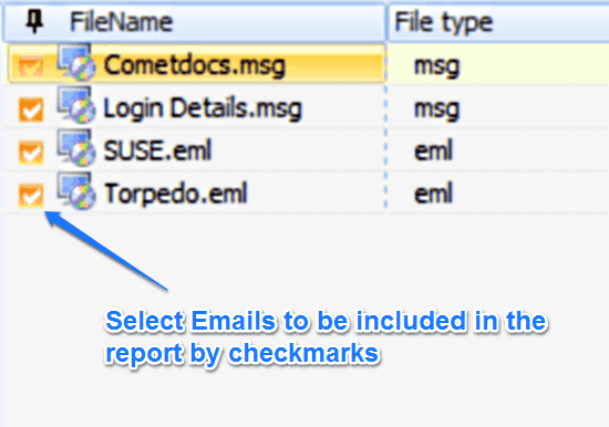 select emails for report