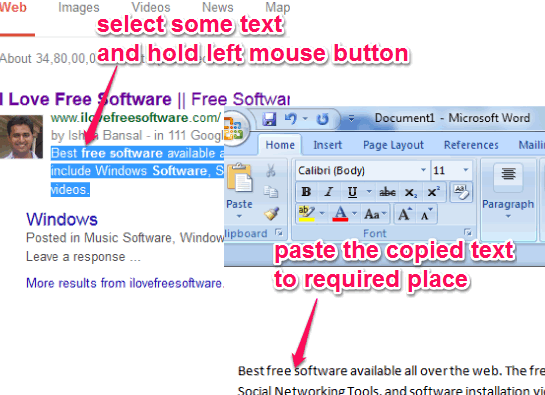 select text to copy to clipboard and paste