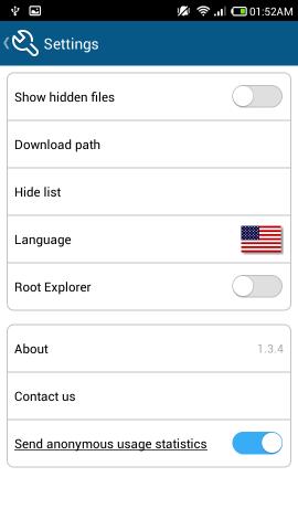 settings in Tomi File Manager for Android