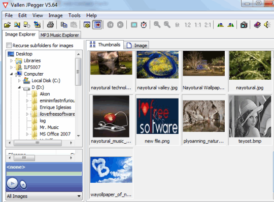 thumbnail view of images in image explorer