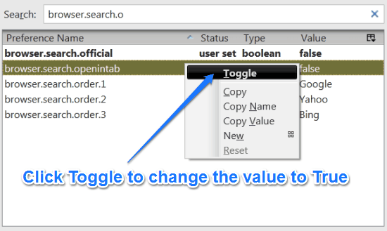 toggle search in tab