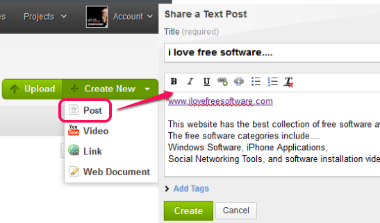 upload files and create new post