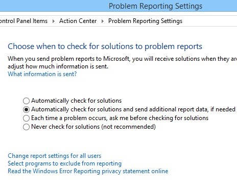 Action Center-Problem Reporting