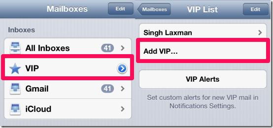 Adding VIPs in iPhone Mail App