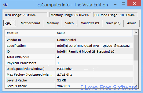 CPU usage monitor - csComputerInfo Tool