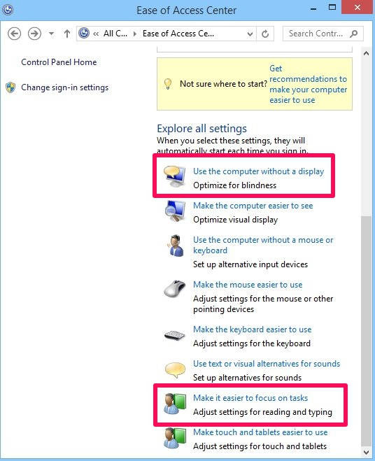 Change Notification Display Time-Ease of Access CENTER