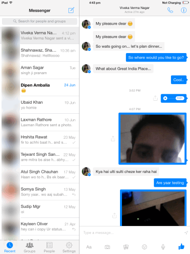 Chat Screen in Facebook Messenger for iPad