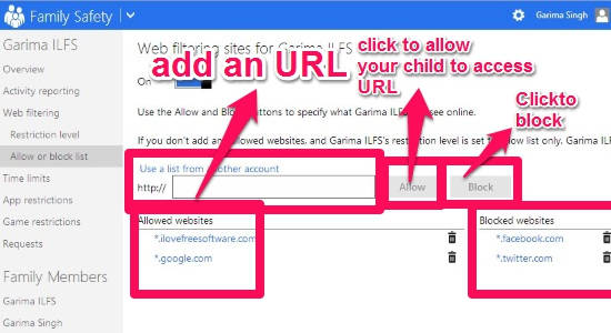 Child Account-Web filter