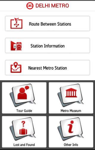 Delhi Metro Rail App Homepage