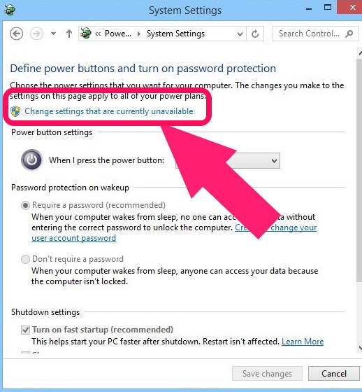 Disable Password Protection-Change Power Options