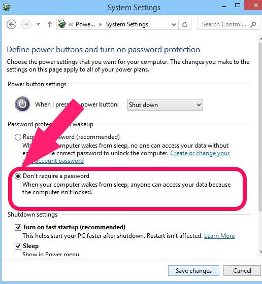 Disable Password Protection-Change Power Setting