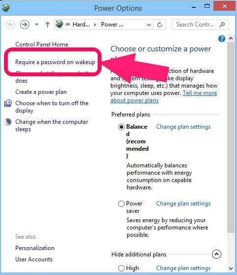 Disable Password Protection-Power Options