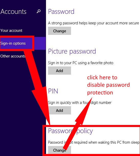 Disable Password Protection-Using Accounts