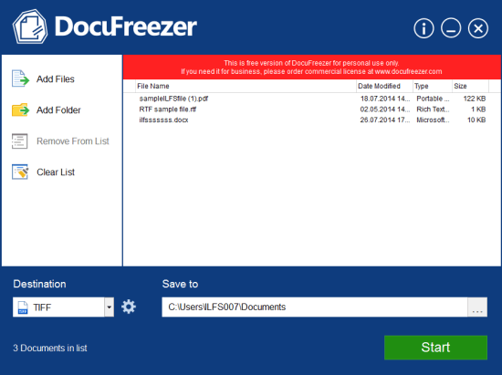DocuFreezer- interface