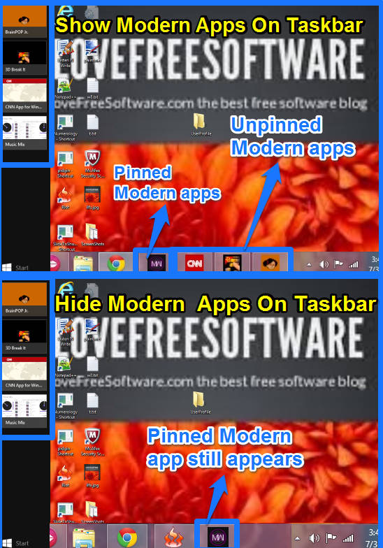Hide Modern Apps On Taskbar-Difference